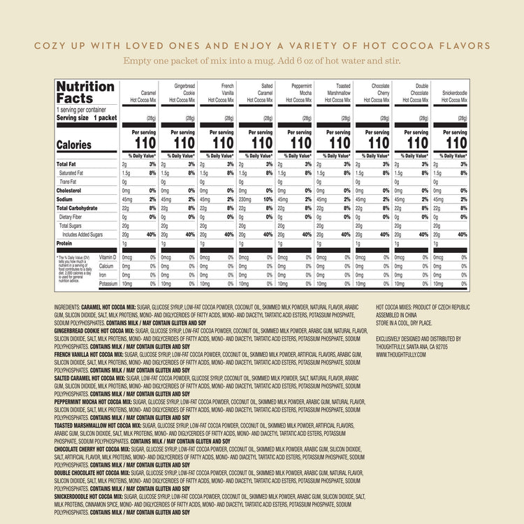 nutrition facts for gourmet hot chocolate gift set