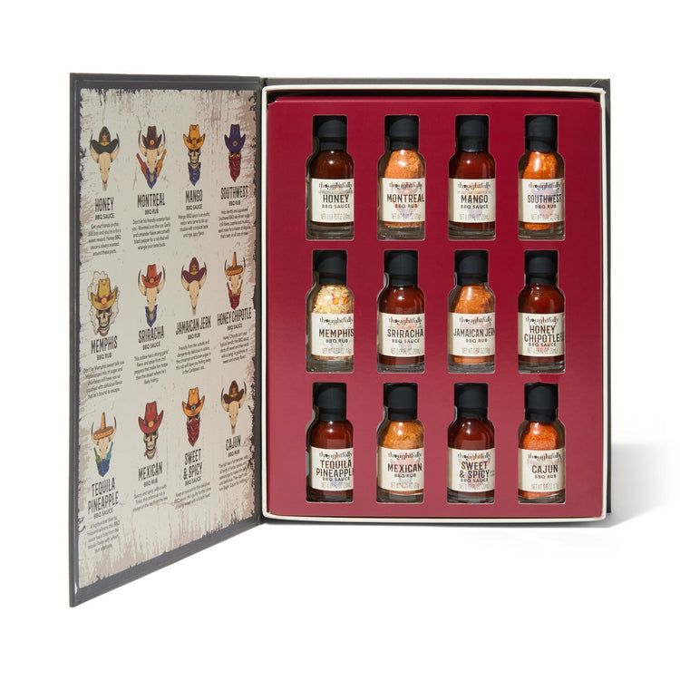 bbq sauce and rubs gift set opened with flavors on cover