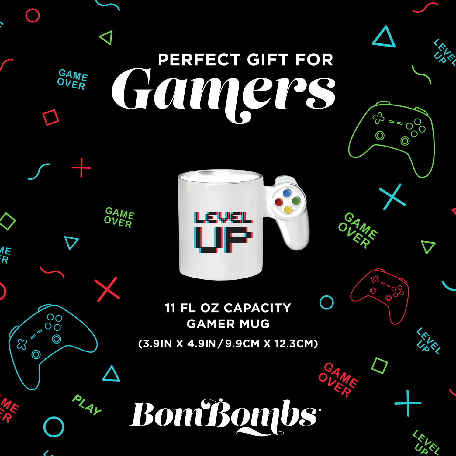 infographic for bombombs gamer gift set, hot chocolate gift set with sugar cookies