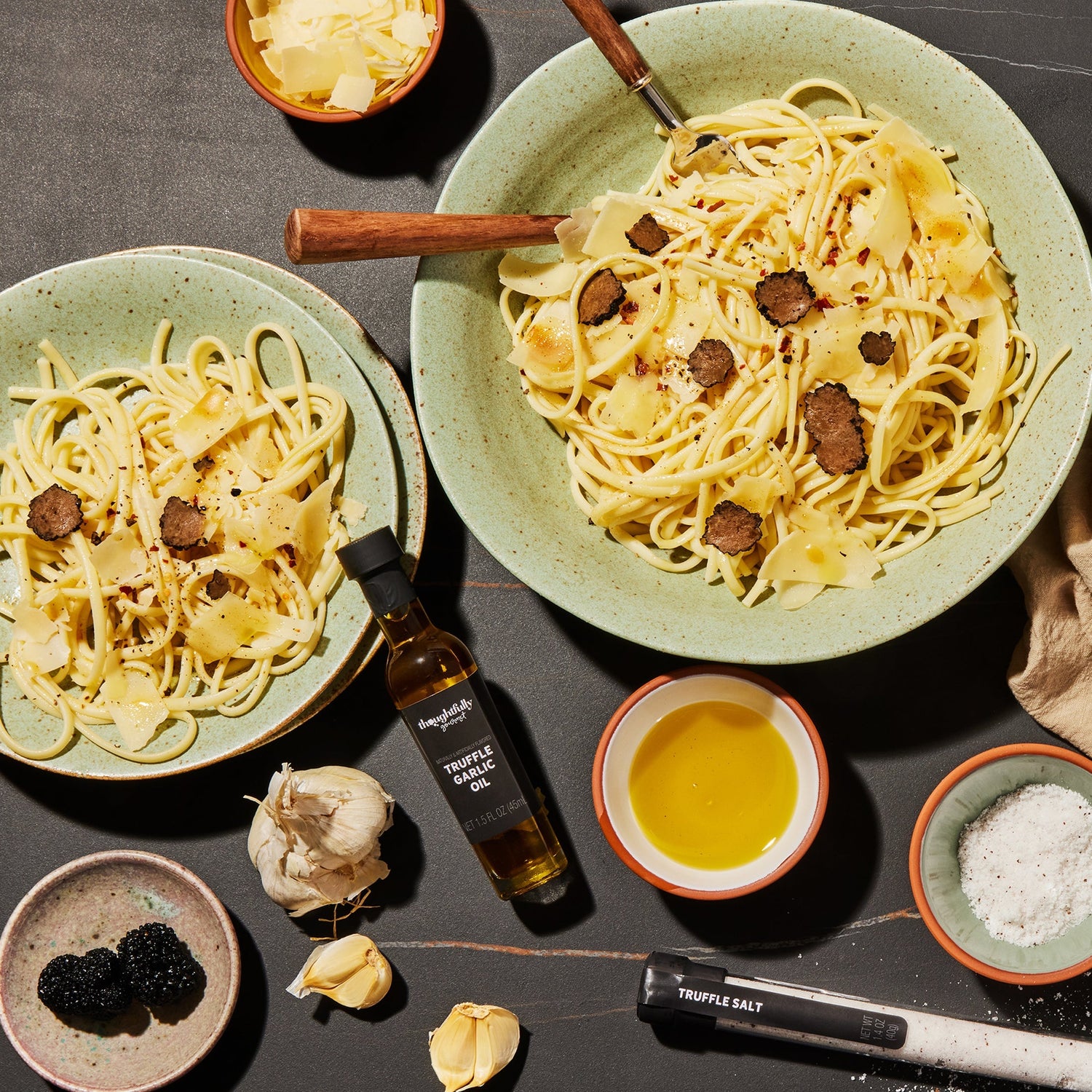 truffle oil and salt on pasta