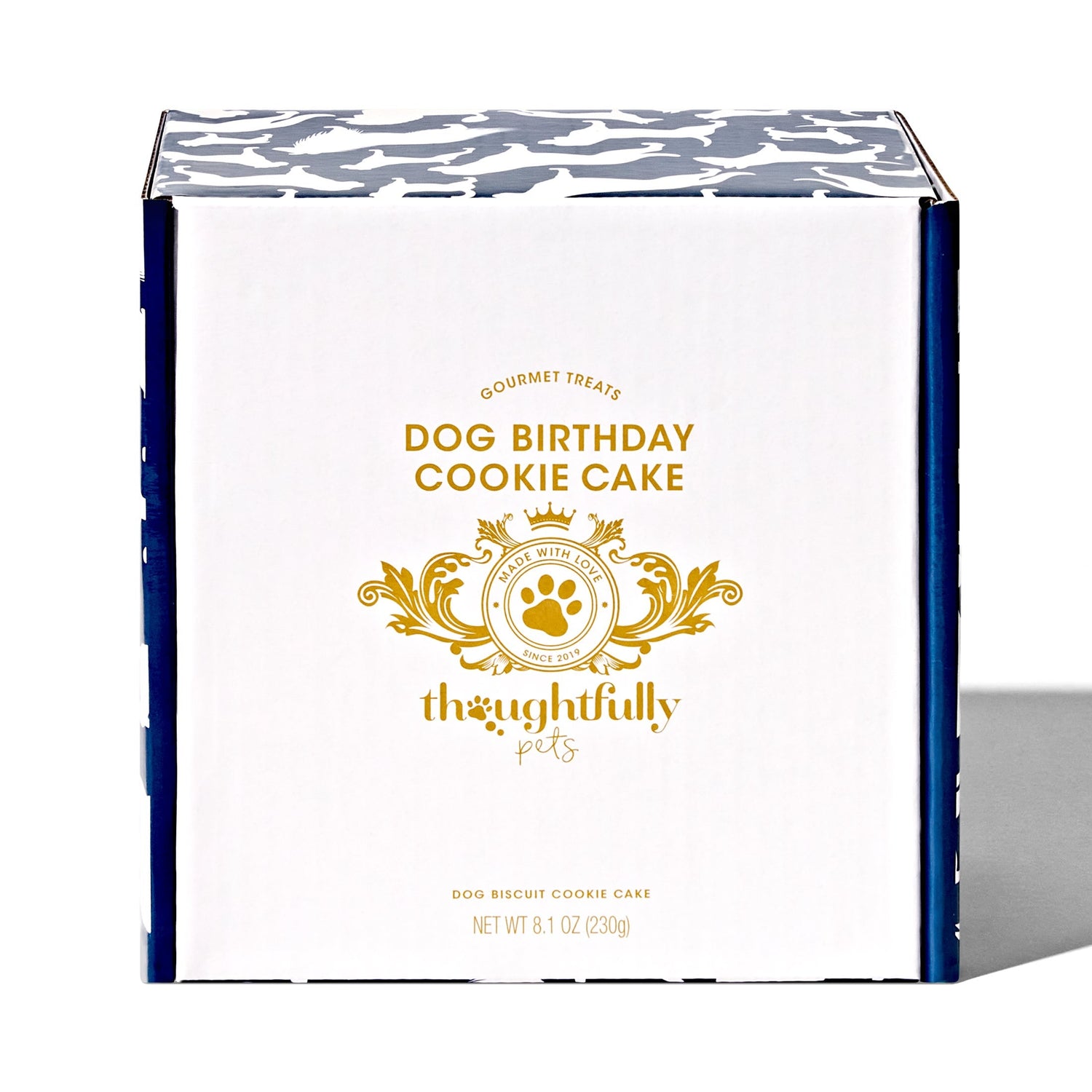front view of dog birthday cake gift box